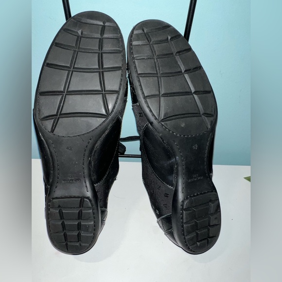 Sonia Rykiel Paris Black Leather/Satin Lace Up Sneakers with Rhinestone - Picture 7 of 11